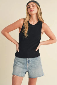 Aemi + Co Ribbed Round Neck Knit Tank - Brittney MADE