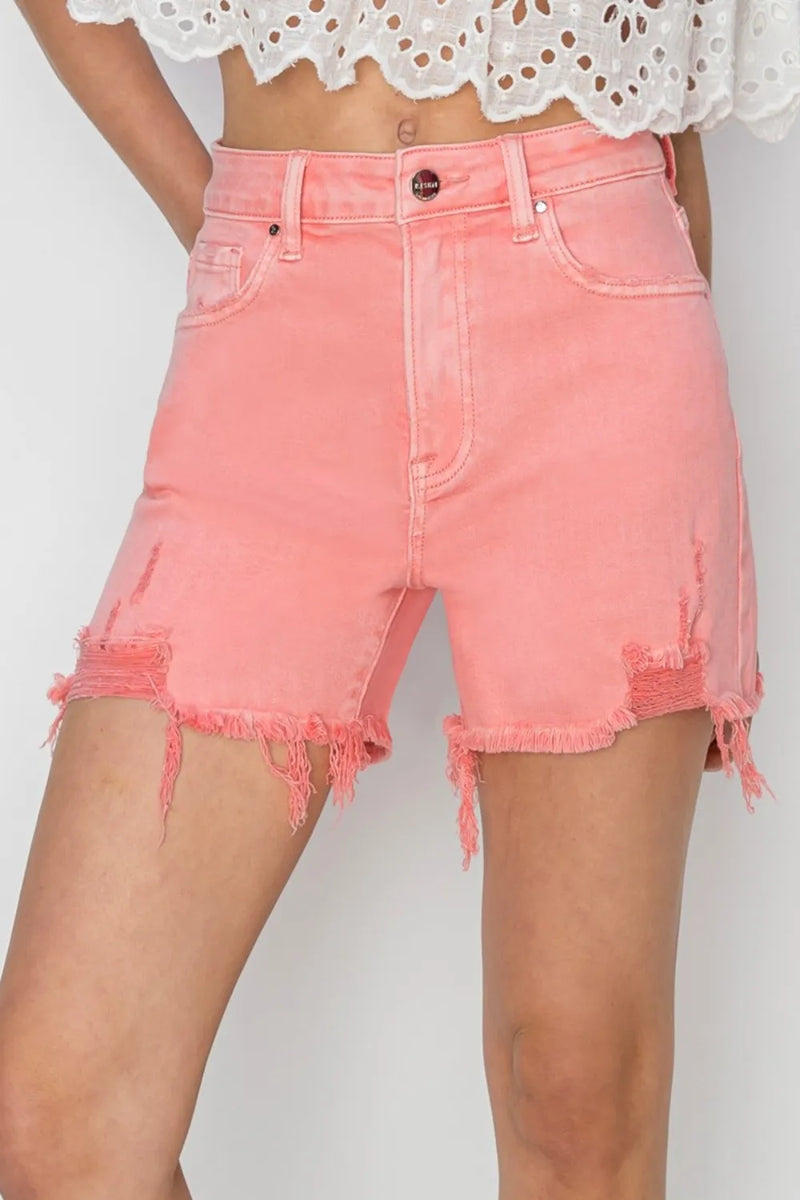 RISEN High Rise Distressed Denim Shorts - Brittney MADE