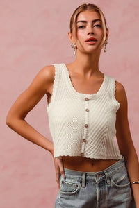 SO ME Chevron Pattern Buttoned Front Lightweight Tank Top - Brittney MADE