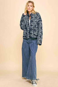Davi & Dani Vintage Print Open Front Jacket with Pockets - Brittney MADE