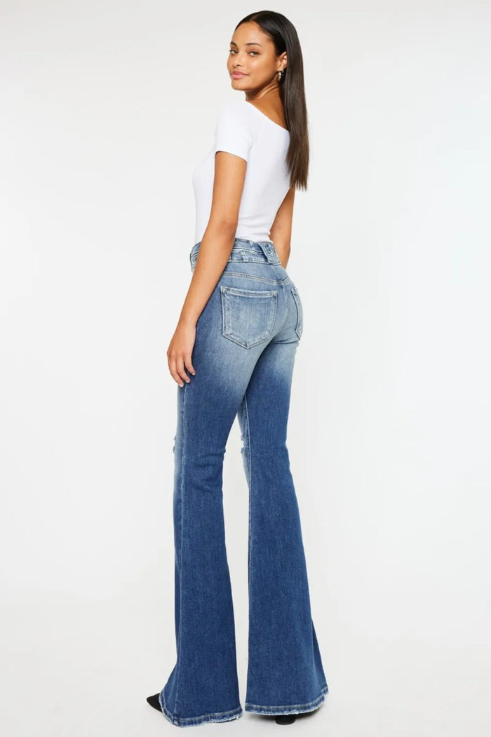Kancan High Rise Wide Waistband Flare Jeans - Brittney MADE