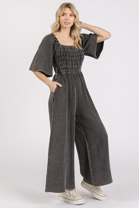 Mittoshop Mineral Wash Gauze Ruched Wide Leg Jumpsuit - Brittney MADE