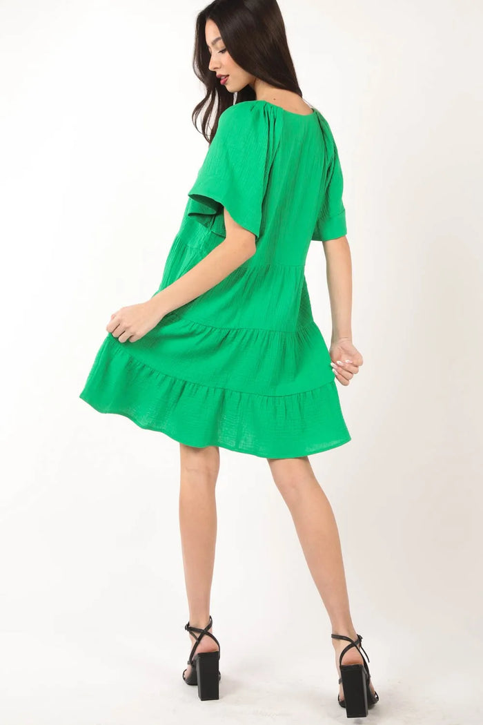 VERY J Texture V-Neck Ruffled Tiered Dress - Brittney MADE