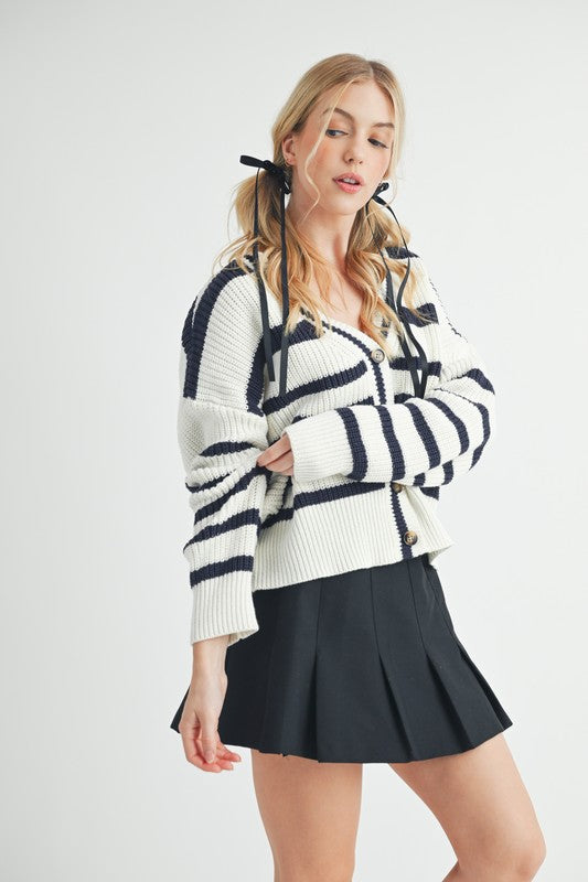 Aemi + Co Striped V-Neck Button Down Cardigan - Brittney MADE