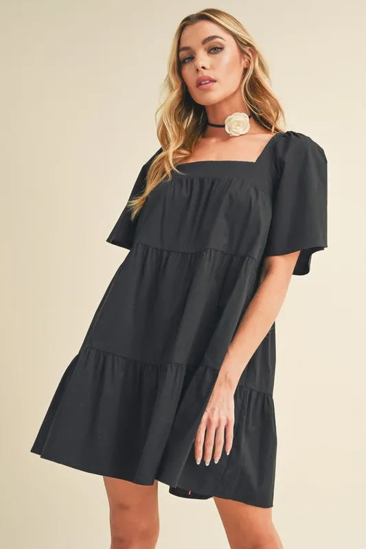 Aemi + Co Square Neck Half Sleeve Tiered Dress - Brittney MADE