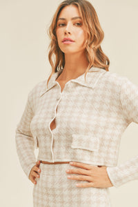 MABLE Houndstooth Cropped Knit Cardigan and Mini Skirt Set - Brittney MADE
