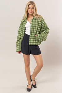HYFVE Tweed Plaid Button Up Collared Neck Jacket - Brittney MADE