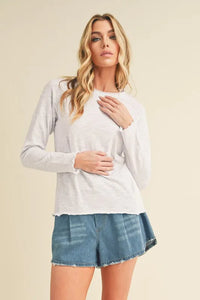 Aemi + Co Lettuce Hemline Round Neck Raglan Sleeve T-Shirt - Brittney MADE