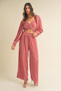 MABLE Front Twisted Long Sleeve Top and Pants Set - Brittney MADE