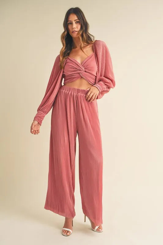 MABLE Front Twisted Long Sleeve Top and Pants Set - Brittney MADE
