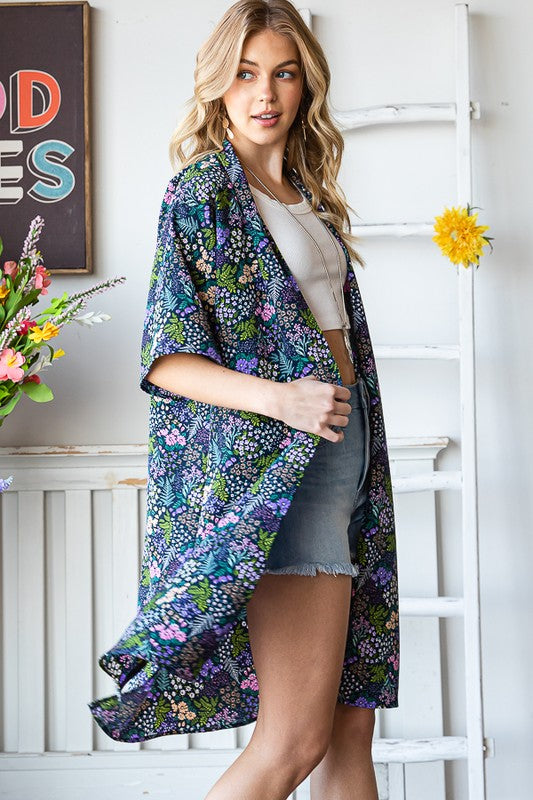 Heimish Full Size Half Sleeve Floral Open Cardigan Plus Size - Brittney MADE
