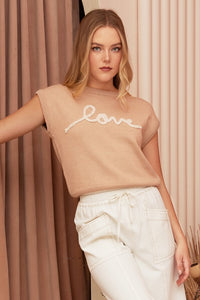Mittoshop Contrast Letter Round Neck Cap Sleeve Knit Top - Brittney MADE