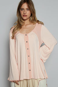 POL Contrast Button Front Long Sleeve Knit Top - Brittney MADE