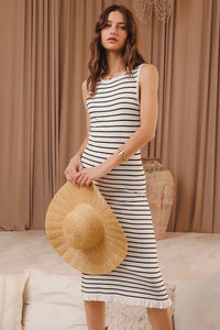 SO ME Stripe Sleeveless Sweater Knit Maxi Dress With Ruffled Hem - Brittney MADE