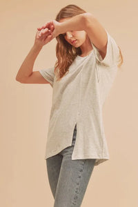 Aemi + Co Asymmetrical Front Slit Round Neck Raglan Sleeve T-Shirt - Brittney MADE