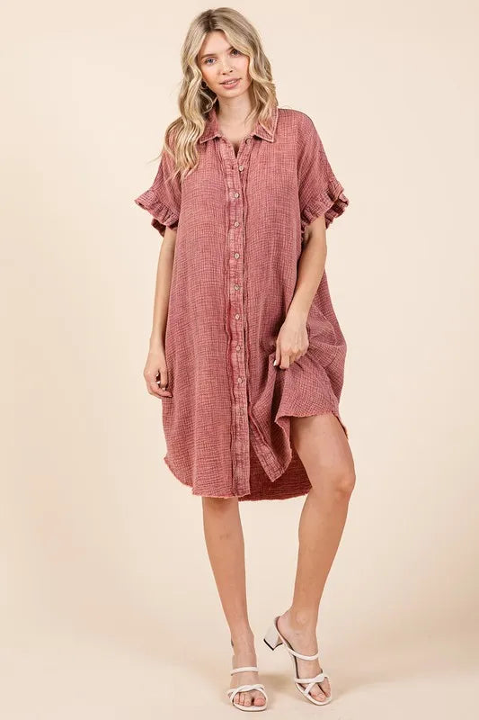 Mittoshop Mineral Wash Cotton Gauze Mini Shirt Dress - Brittney MADE