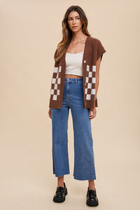 Annie Wear Checkered Button Down Short Sleeve Cardigan - Brittney MADE