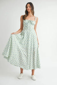 MABLE Floral Print Bustier Back Lace Up Midi Dress - Brittney MADE