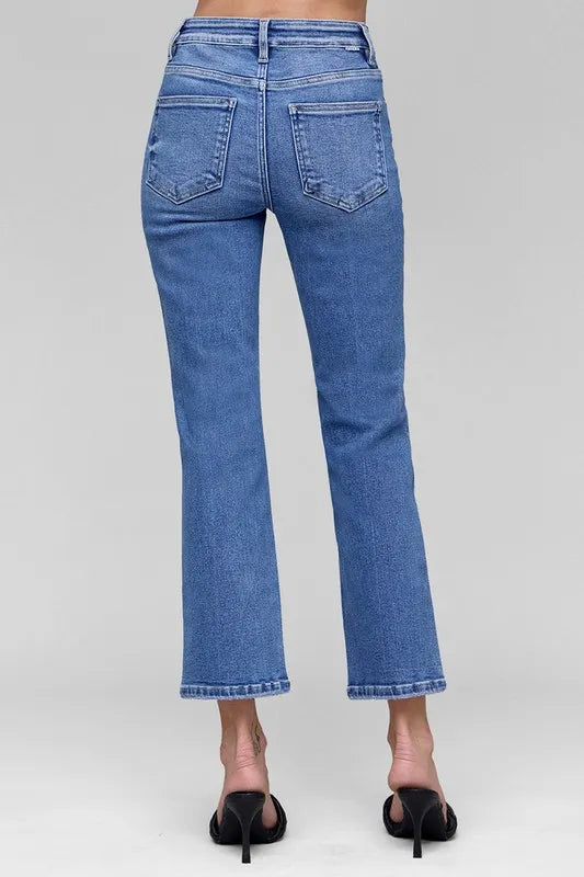 RISEN Full Size Tummy Control High Rise Crop Straight Jeans Plus Size - Brittney MADE