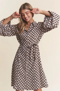 J.NNA Geometric Balloon Long Sleeve Midi Dress - Brittney MADE