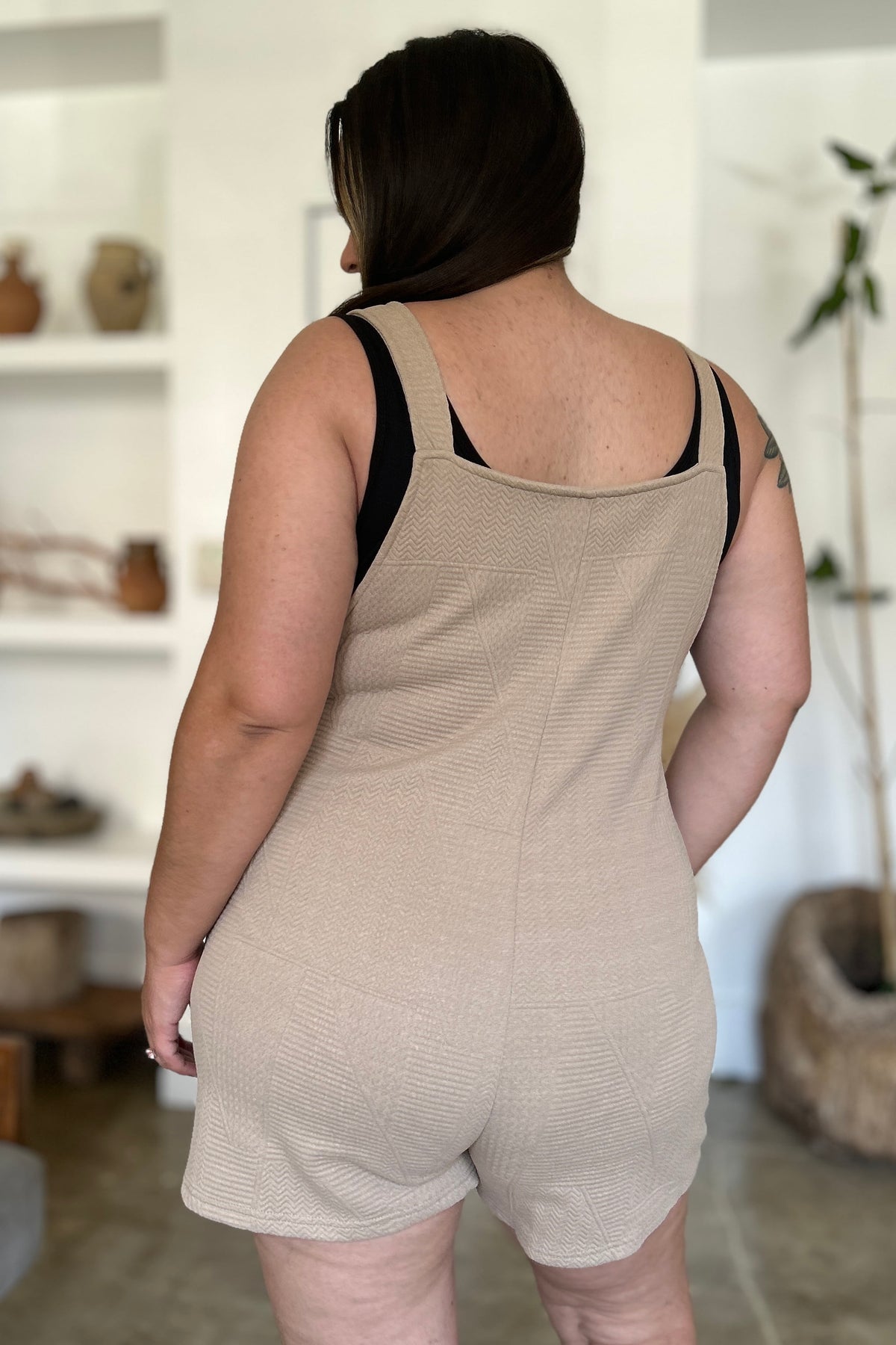 Double Take Full Size Texture Sleeveless Romper - Brittney MADE