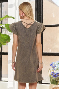 ADORA Mineral Washed V-Neck Ruffled Cap Sleeve Dress - Brittney MADE