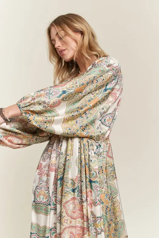 ADORA Printed V-Neck Batwing Sleeve Dress - Brittney MADE