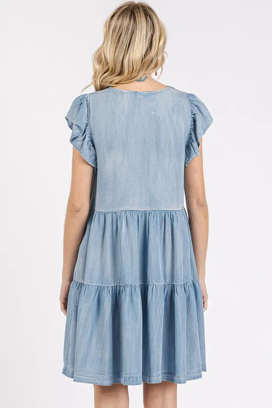 Mittoshop V-Neck Ruffled Cap Sleeve Mini Dress - Brittney MADE