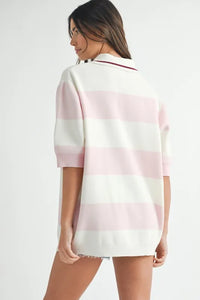 MABLE Oversized Stripe Polo Collar Sweater - Brittney MADE