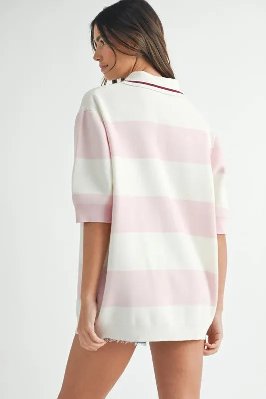 MABLE Oversized Stripe Polo Collar Sweater - Brittney MADE