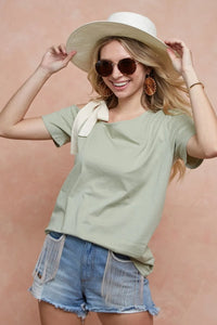BiBi Tied Ribbon One Shoulder Short Sleeve T-Shirt - Brittney MADE