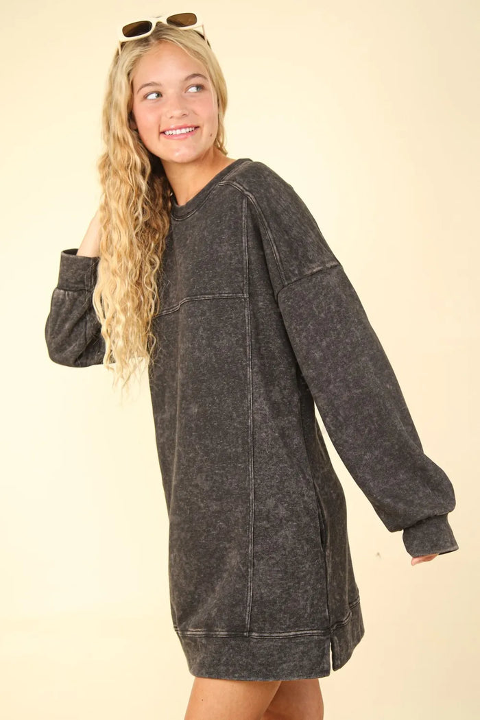 VERY J Mineral Washed Oversized Sweatshirt Mini Dress - Brittney MADE