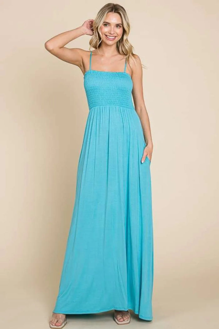 Culture Code Full Size Smocked Cami Maxi Dress with Pockets - Brittney MADE