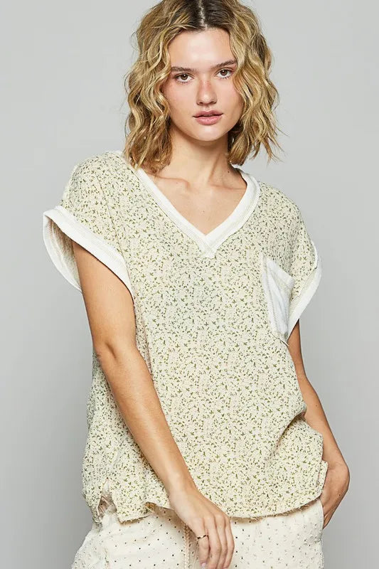 POL Floral V-Neck Short Sleeve T-Shirt - Brittney MADE