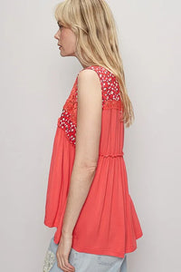 POL Lace Detail Frill Floral V-Neck Sleeveless Top - Brittney MADE