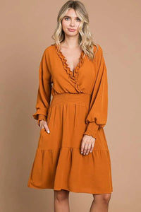 Culture Code Full Size Frill Smocked Lantern Sleeve Mini Dress - Brittney MADE