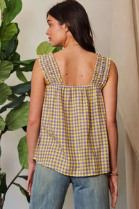 Davi & Dani Printed Square Neck Shirred Straps Top - Brittney MADE