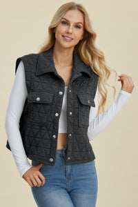 Double Take Full Size Pocketed Texture Snap Down Vest Coat - Brittney MADE