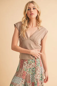 Aemi+Co V-Neck Cap Sleeve Cropped Top - Brittney MADE