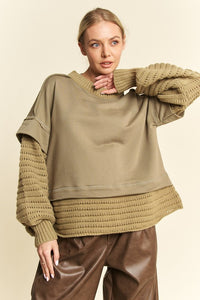 Davi & Dani Faux Layered Round Neck Sweater - Brittney MADE