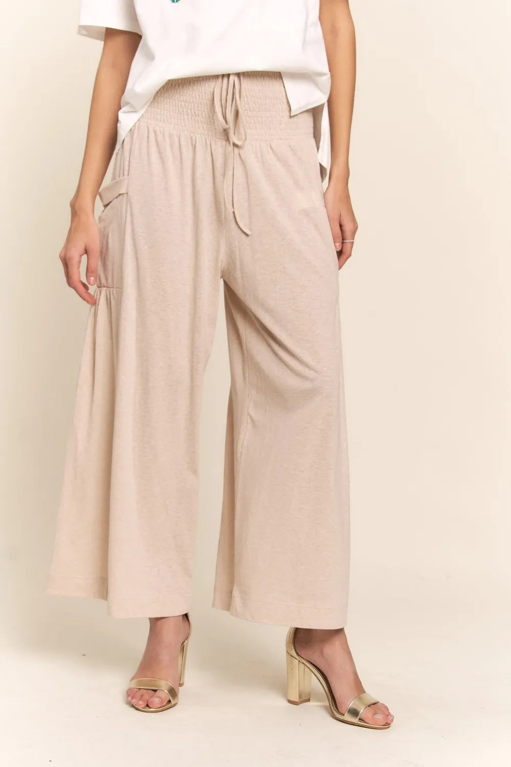 J.NNA Smocked Waist Boho Wide Leg Pants with Pockets - Brittney MADE