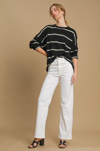 Umgee Wool Blend Striped Round Neck Sweater - Brittney MADE