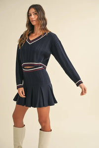 MABLE Cable-Knit Top and Pleated Skirt Sweater Set - Brittney MADE