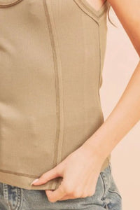 Aemi + Co Contrast Stitching Scoop Neck Wide Strap Tank - Brittney MADE