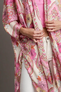 Umgee Full Size Mixed Print Open Front Kimono with Ruffle Sleeves Plus Size - Brittney MADE