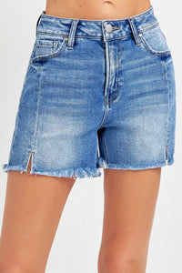 RISEN Front Slit Raw Hem Denim Shorts - Brittney MADE