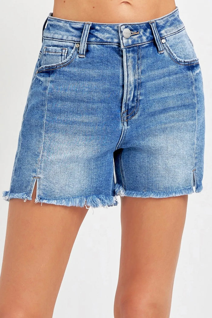 RISEN Front Slit Raw Hem Denim Shorts - Brittney MADE