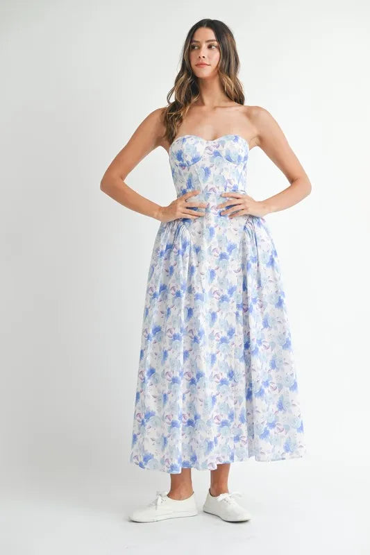 MABLE Sweetheart Neckline Floral Printed Midi Dress - Brittney MADE