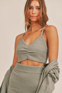 MABLE 3 Pieces Sweater Set with Crop Cami, Mini Skirt, Cardigan - Brittney MADE