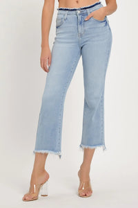 RISEN Full Size High Rise Raw Edge Crop Jeans - Brittney MADE